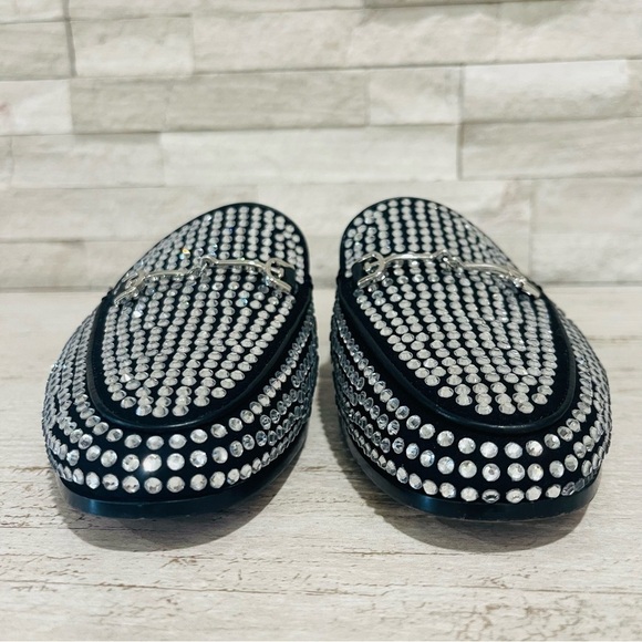 Sam Edelman Linnie Black Glitz Slip On Almond Toe Flat Crystal Horsebit Mule 6.5 - Picture 3 of 12